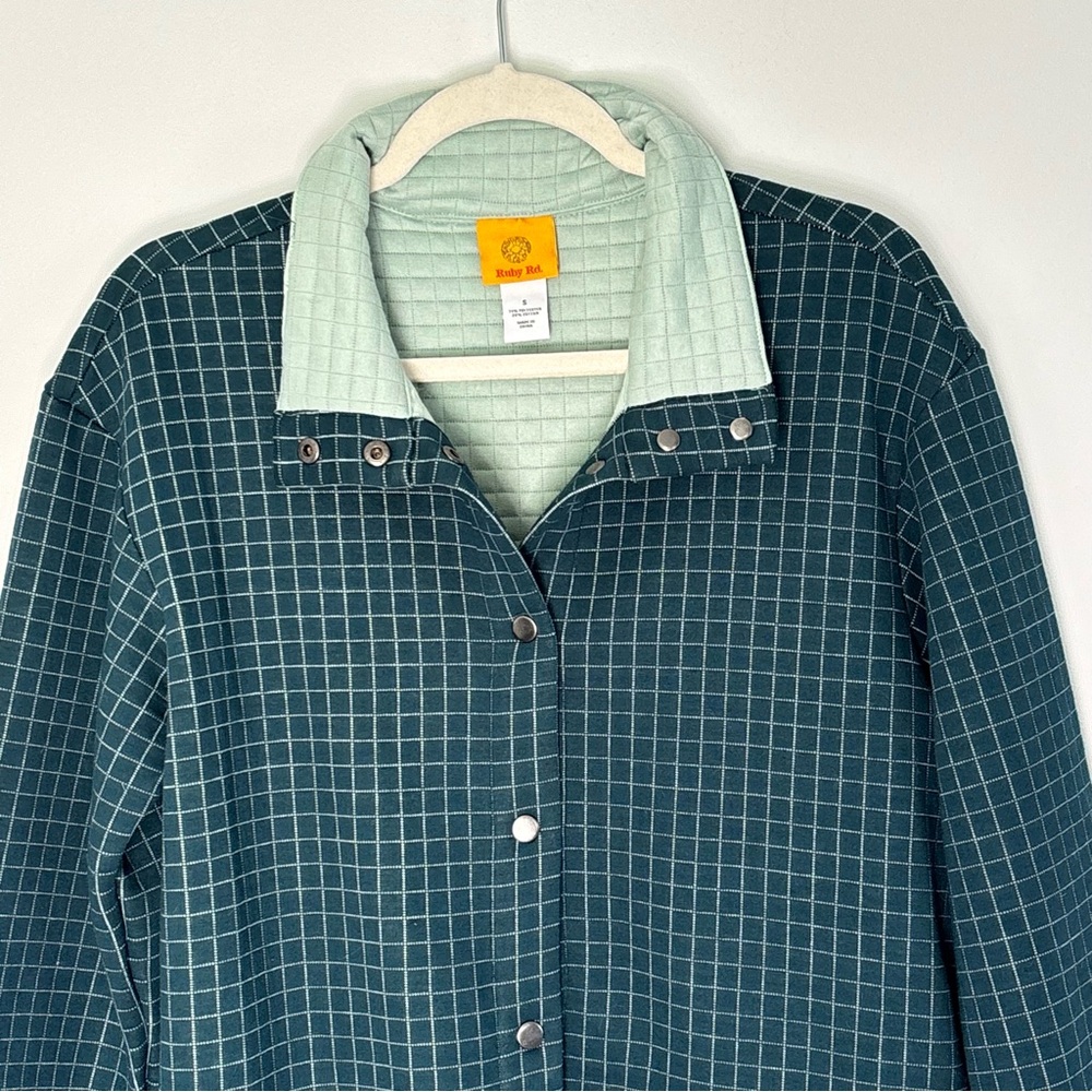 Ruby Rd Windowpane Checkered Relaxed Fit Snap Front Jacket Shacket Size Small - Picture 2 of 15